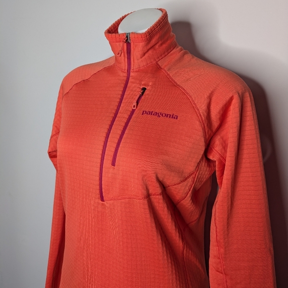 Patagonia R1 Orange Pink Fleece Lined 1/2 Zip Pullover M - Picture 3 of 9